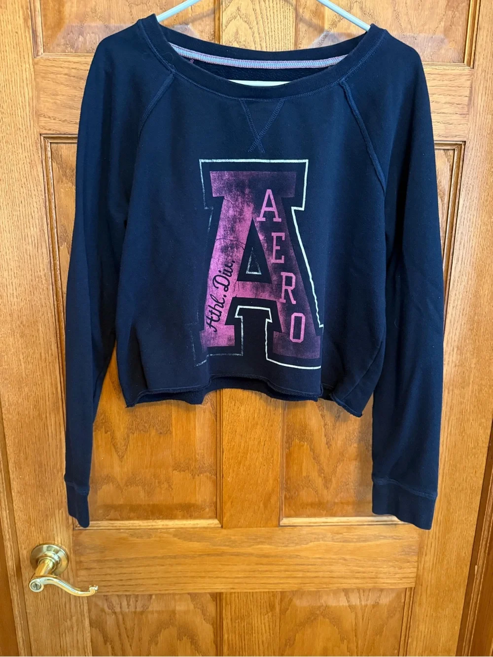 Aeropostale Navy Blue Crop Sweatshirt Pullover Athletic Dept Large L